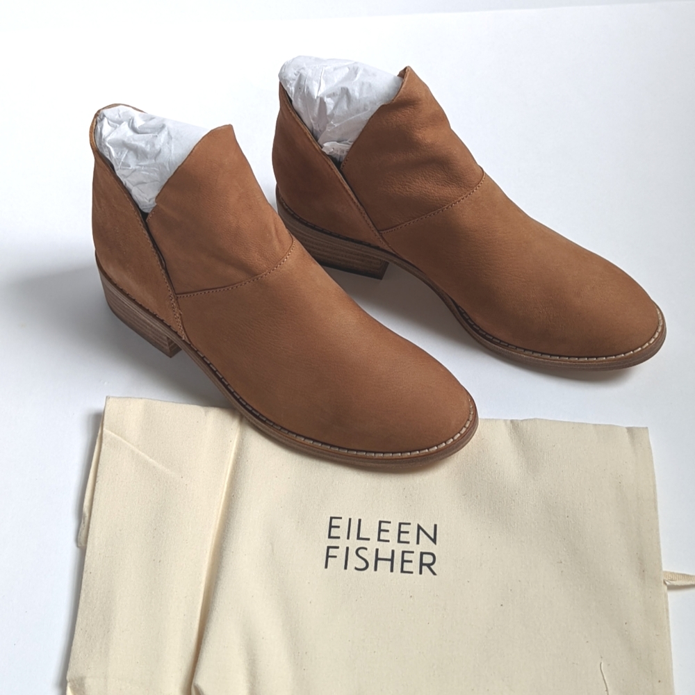 Eileen Fisher Leaf Bootie in Cognac Tumbled Nubuck Size 6M